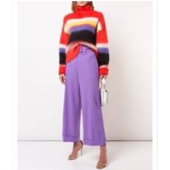 Diane Von Furstenburg High Waisted Wool Culottes Trouser Pant PurpleSize 8